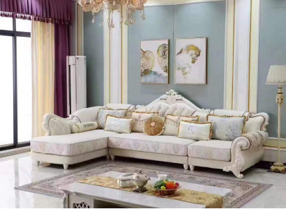 Classic s large corner sofa in white with handmade wooden elements