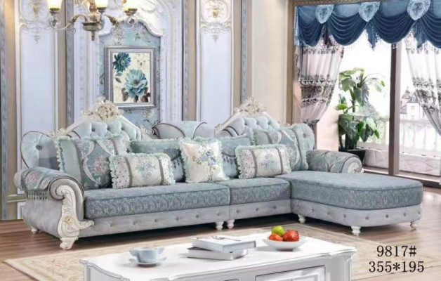 Corner sofa L-shape Textile Luxury Sofa Living landscape Blue Couches Furniture