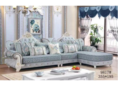 Corner sofa L-shape Textile Luxury Sofa Living landscape Blue Couches Furniture