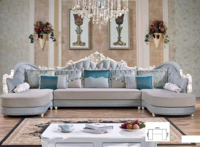 Baroque Living landscape Sofa Couch Corner sofa Wood Upholstery Corner suite Baroque