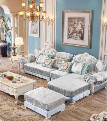 Chesterfield Couch Corner sofa with Stool Baroque Rococo Wood Textile Furniture