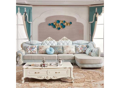 Design L-shape Sofa Couch Fabric Wood with Upholstery Corner sofa Furniture Baroque