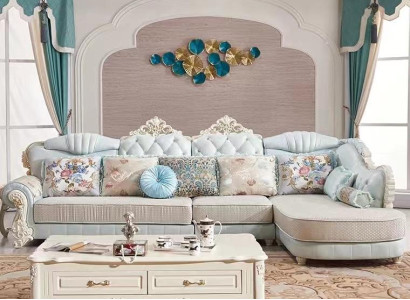 Design L-shape Sofa Couch Fabric Wood with Upholstery Corner sofa Furniture Baroque
