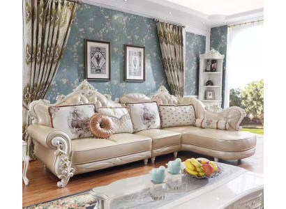 Corner sofa L-shape Living landscape Couch Furniture Leather Wood Sofa Chesterfield