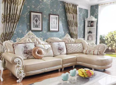 Corner sofa L-shape Living landscape Couch Furniture Leather Wood Sofa Chesterfield