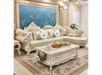 Living landscape Corner sofa L-shape Couch Furniture Leather Wood Sofa Chesterfield