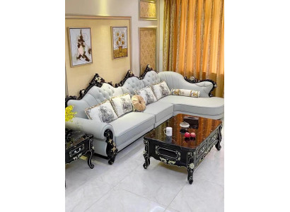 Corner sofa L-shape Living landscape Classic Corner sofa in Upholstery Blue Baroque