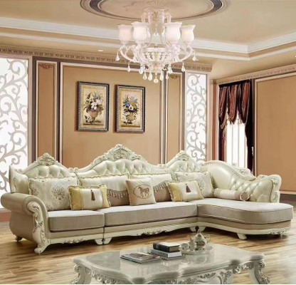 Couch set Living room Corner sofa L-shape Couch Sofa Beige Furniture Textile