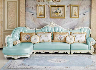 Corner sofa L-shape Chesterfield Living landscape Living room L Couch Blue