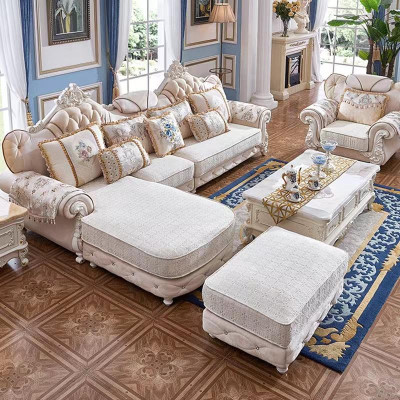 Corner sofa L-shape Armchair Stool Couch Wood with Textile Baroque Rococo