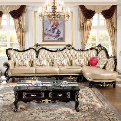 Golden Corner sofa L-shape Sofa Couch Upholstery Wood Leather Baroque Chesterfield