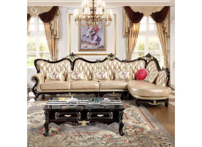 Golden Corner sofa L-shape Sofa Couch Upholstery Wood Leather Baroque Chesterfield