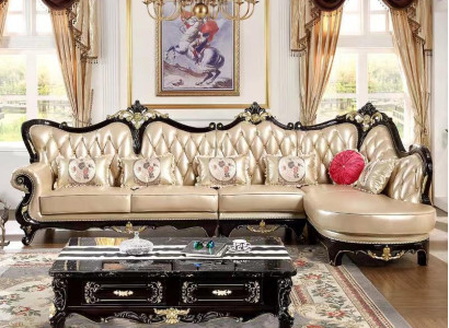 Golden Corner sofa L-shape Sofa Couch Upholstery Wood Leather Baroque Chesterfield