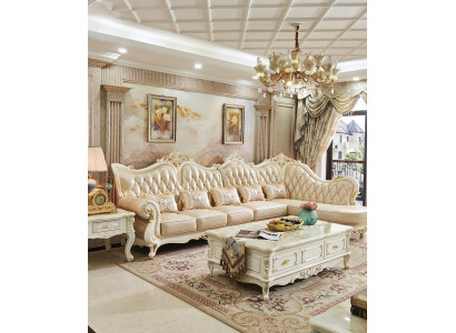 Living room Corner sofa Wood with Leather fiber fabric L-shape Chesterfield