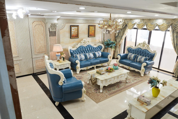 Blue e Sofa set 3+2+1 Seat Set Living room Couch Blue Chesterfield