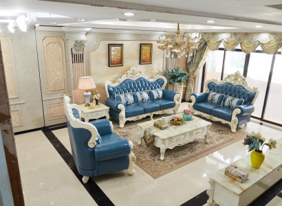 Blue e Sofa set 3+2+1 Seat Set Living room Couch Blue Chesterfield