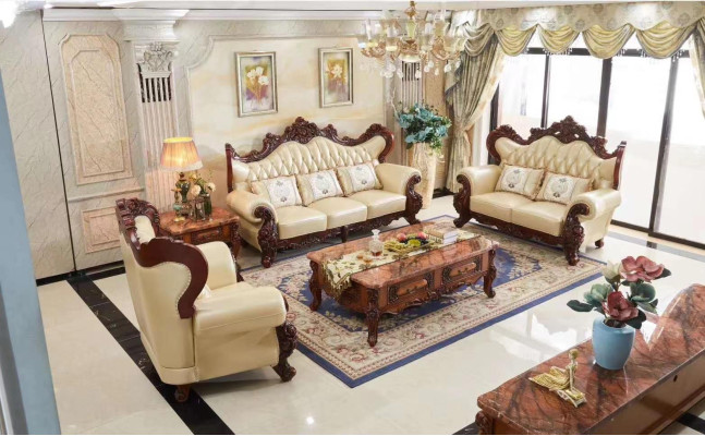 Sofa set 3+2+1 Seat Set Design Sofas Wood Baroque Rococo Sofa Couch
