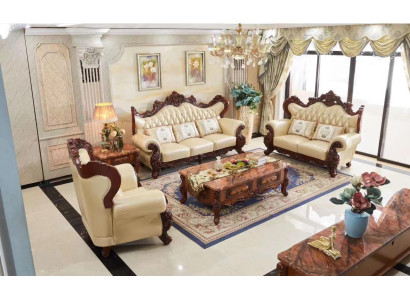 Sofa set 3+2+1 Seat Set Design Sofas Wood Baroque Rococo Sofa Couch