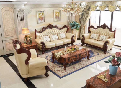 Sofa set 3+2+1 Seat Set Design Sofas Wood Baroque Rococo Sofa Couch