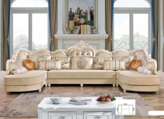 Luxurious large, Classic s U-shaped sofa in the color beige