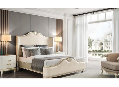 Bed 2x Bedside tables 3 pcs. Bedroom Beige Designer Luxury Furniture Beds Wood