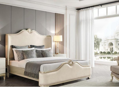 Bed 2x Bedside tables 3 pcs. Bedroom Beige Designer Luxury Furniture Beds Wood