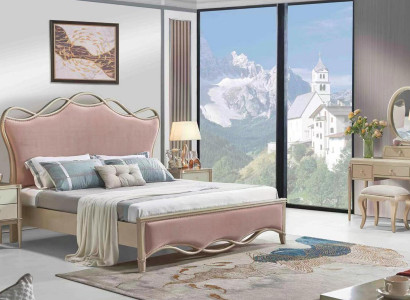 Chic double bed in a breathtaking pink color with two bedside tables