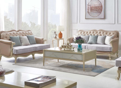 Beige Chesterfield Sofa set 3+2 Seater Designer Living room Sofas 2pcs. set