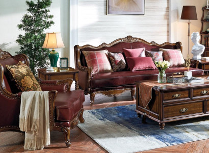 Classic Leather Chesterfield Baroque Rococo Sofa Set 3+1