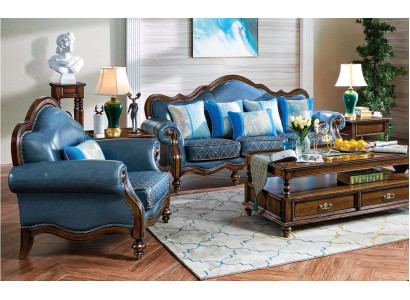 Blue e Baroque Rococo Chesterfield Sofa set Sofa 3+1 Seat Suite