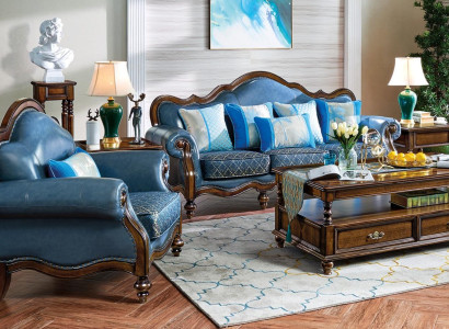 Blue e Baroque Rococo Chesterfield Sofa set Sofa 3+1 Seat Suite