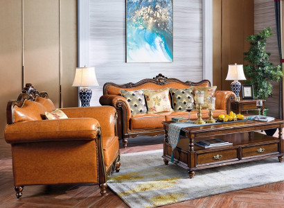 Sofa set 3+1 Seater Couch Leather Sofa Classic Couches Orange