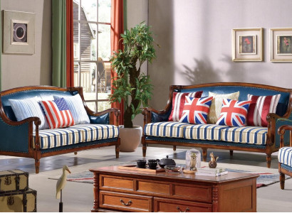 Blue -Brown Sofa set 3+2 Seater Leather Sofas Luxury Couches Living room Suite
