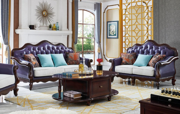 Leather Sofa Chesterfield Purple Couch Classic Sofa set Couches Set