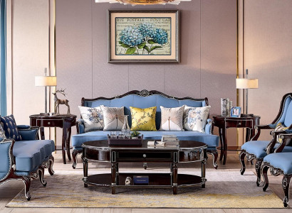 Luxury Classic Chesterfield Upholstery Sofa set 3+2+1+1 Seater Blue Black