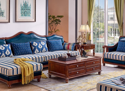 Blue e Corner sofa Couch with Armchair Colonial Sofa Furniture Antique Style Sofas