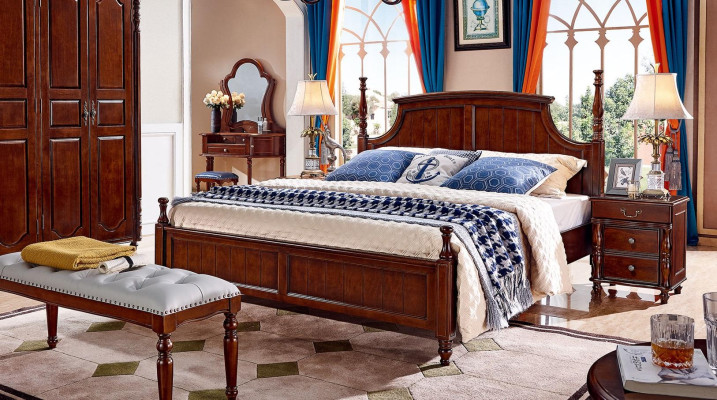 Beds Solid Double bed Bed Furniture Wood Design Bedroom classic