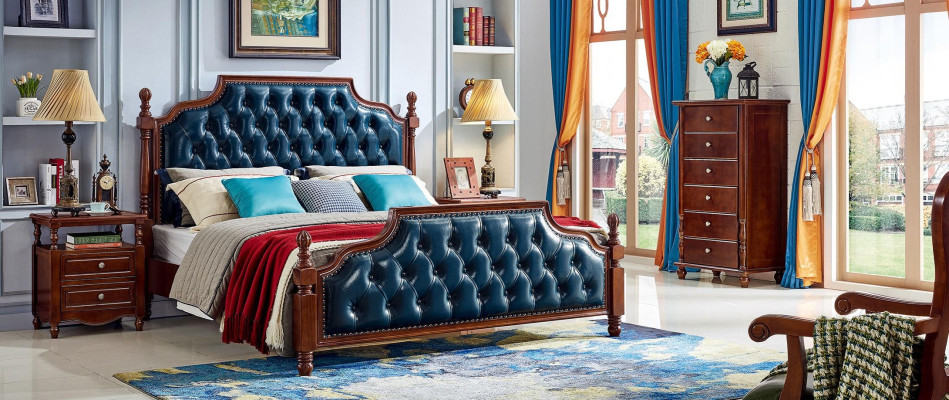 Chesterfield Double bed Luxury Bedroom Wood Bed Upholstery Furniture