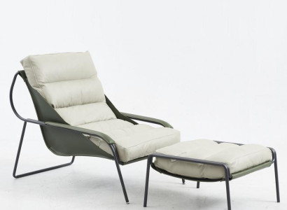Armchair + Stool Set Luxury Relax Single Seater Furniture Chair Footstool 2 Pieces