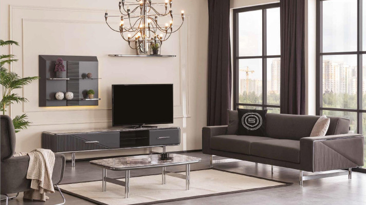 Luxury living room sofa 3 seater coffee table TV cabinet shelves lowboard design 4 pieces.