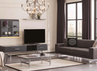 Luxury living room sofa 3 seater coffee table TV cabinet shelves lowboard design 4 pieces.