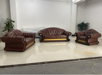 Brown Sofa set Chesterfield Leather Sofa Couch Group 3+2+1 Set