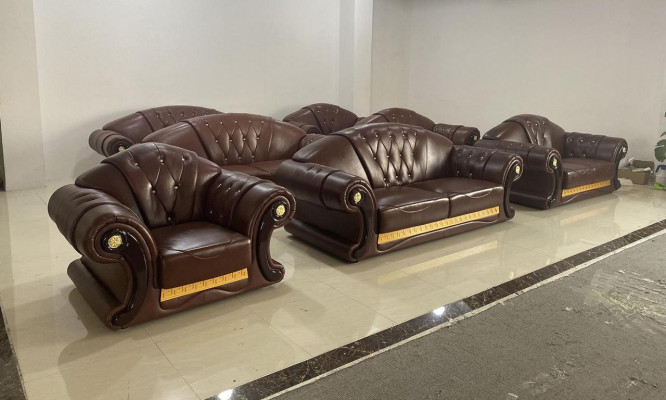 Brown Sofa set Chesterfield Leather Sofa Couch Group 3+2+1 Set