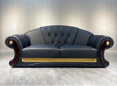 Chesterfield Sofa Baroque Couch Wood Leather Three Seater Classic Sofas Furniture