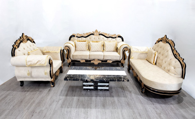 Classic Chesterfield Couch Baroque Style Sofa Set Group Couches 3 Pieces