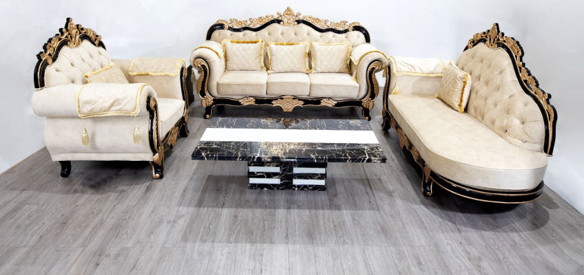 Classic Chesterfield Couch Baroque Style Sofa Set Group Couches 3 Pieces