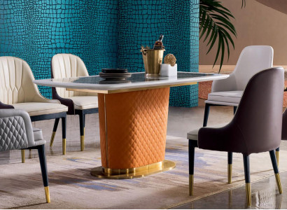 Dining table Suite designer Dining room Furniture Table Leather Chair 6x Chairs