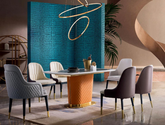 Dining table Suite designer Dining room Furniture Table Leather Chair 6x Chairs