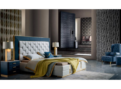 Design Bedroom Set 3-piece Bed Double bed Beds 2x Bedside table Leather