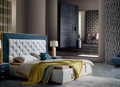Design Bedroom Set 3-piece Bed Double bed Beds 2x Bedside table Leather